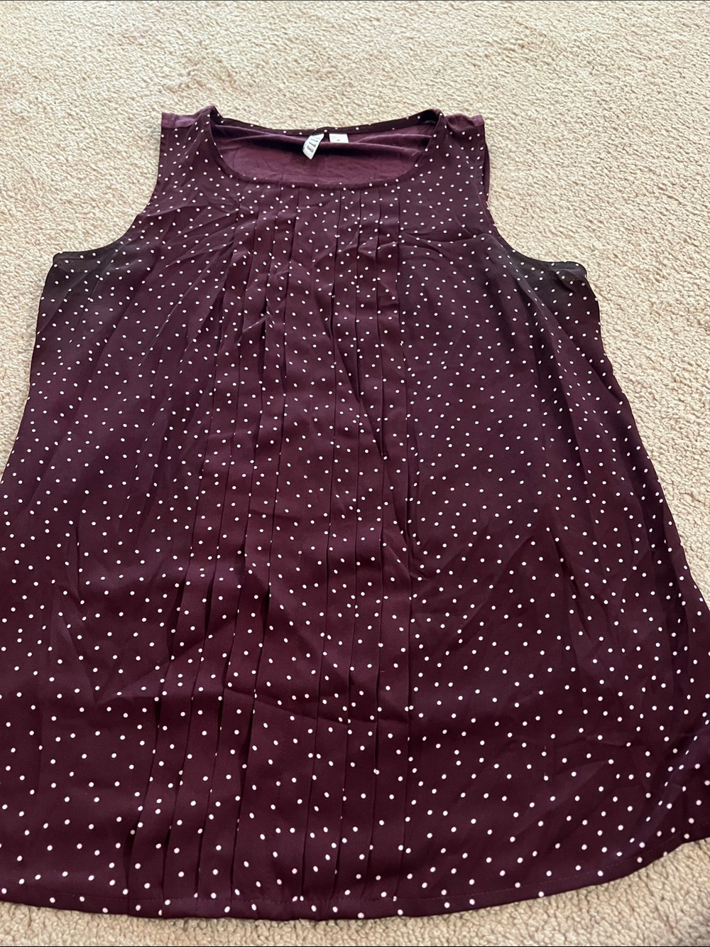Elle Plum Polka Dot Pleated Sleeveless Top